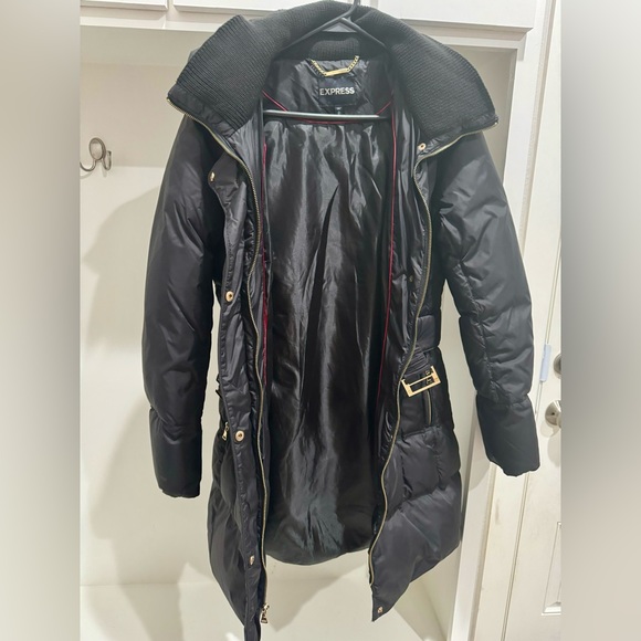 Express Belted Black Puffer Down Coat | Size M - Picture 7 of 9